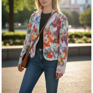 Hand-Dyed Tie Dye Cotton Blazer: Upcycled Boho Artwear